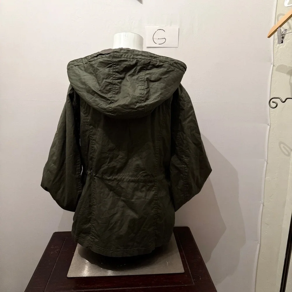 Aeropostale Jacket Utility Toggle Hooded Floral Lined Olive Green Women Large